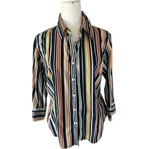 Talbots Striped Button Down Shirt Womans Sz M Y2K